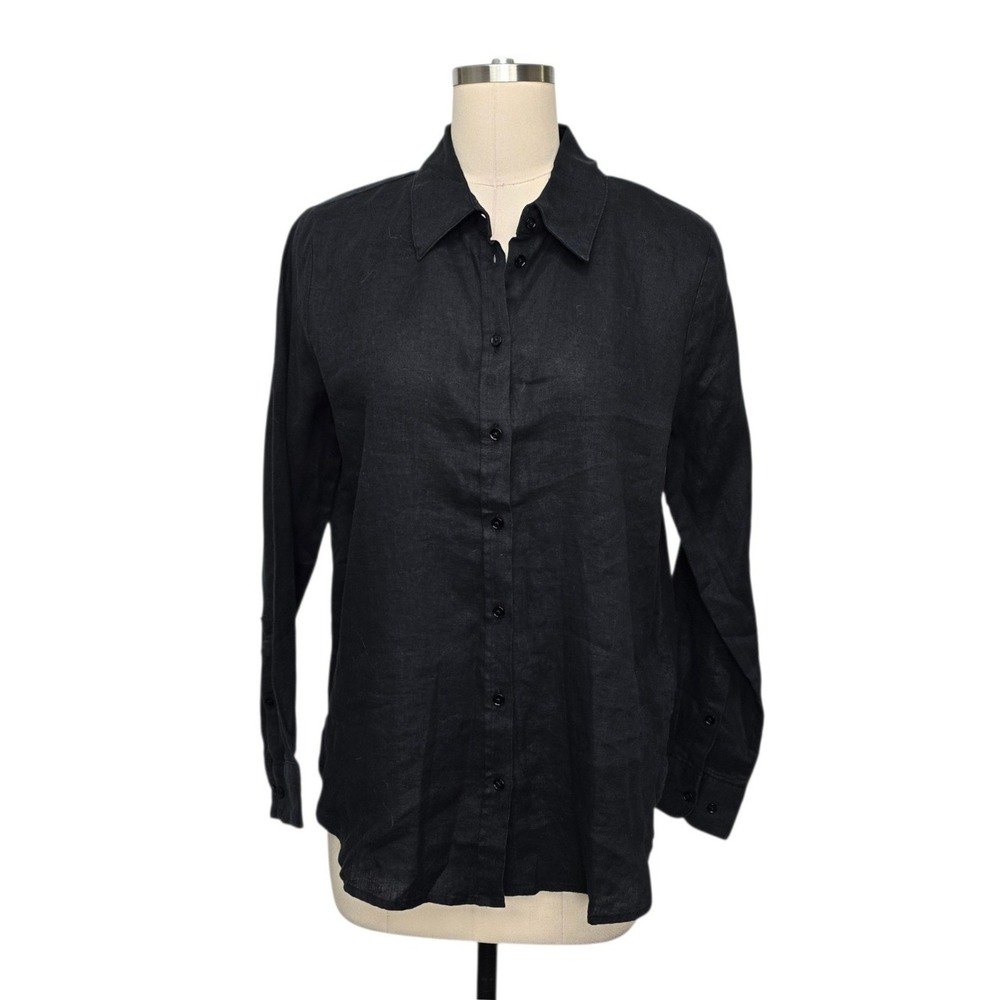 Banana Republic Black 100% Linen Button Down Shirt Womens Medium NEW
